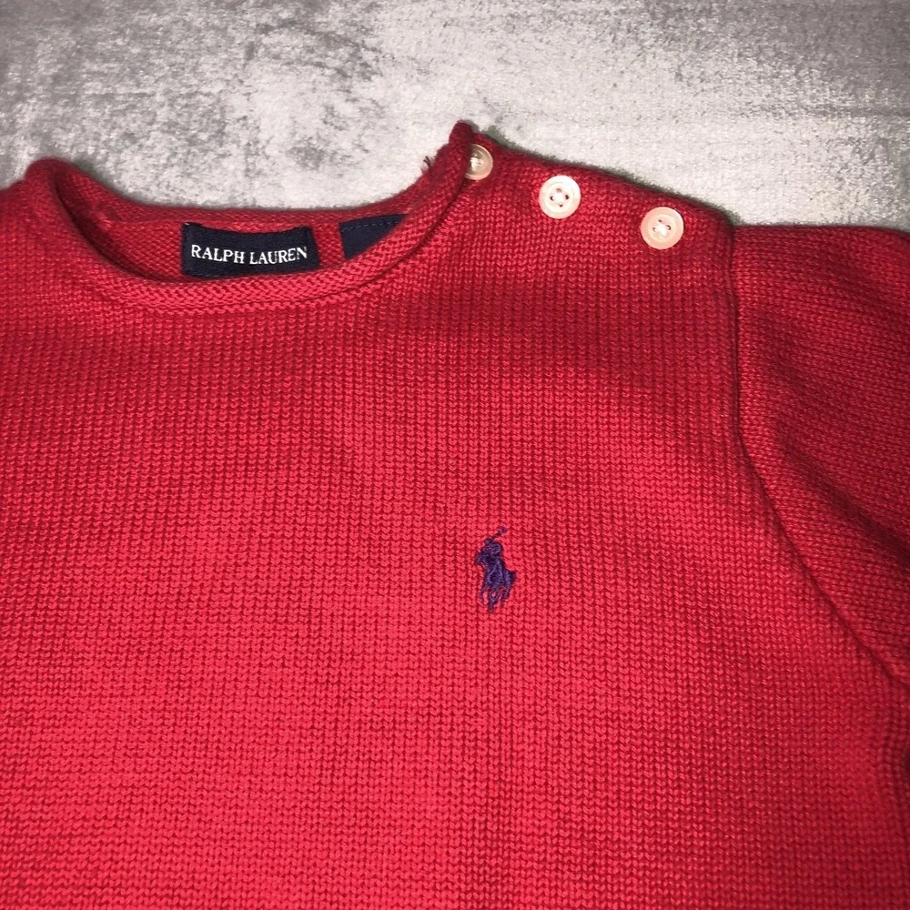 Ralph Lauren Rolled Neck Sweater‎ Girl Sz 4/5 Red Button Shoulder Logo Japan y2K